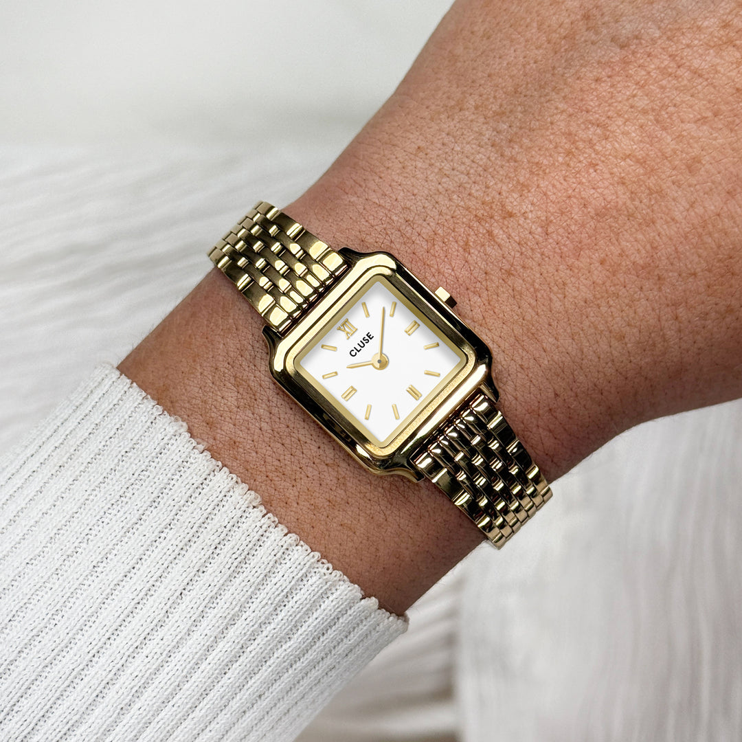 CLUSE Gracieuse Mini Watch Steel, White, Gold Colour CW15506 - Watch on wrist