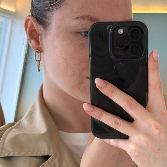 CLUSE Élevé Double Zirconia Hoop Earrings, Gold Colour CE13354 - Earrings on model