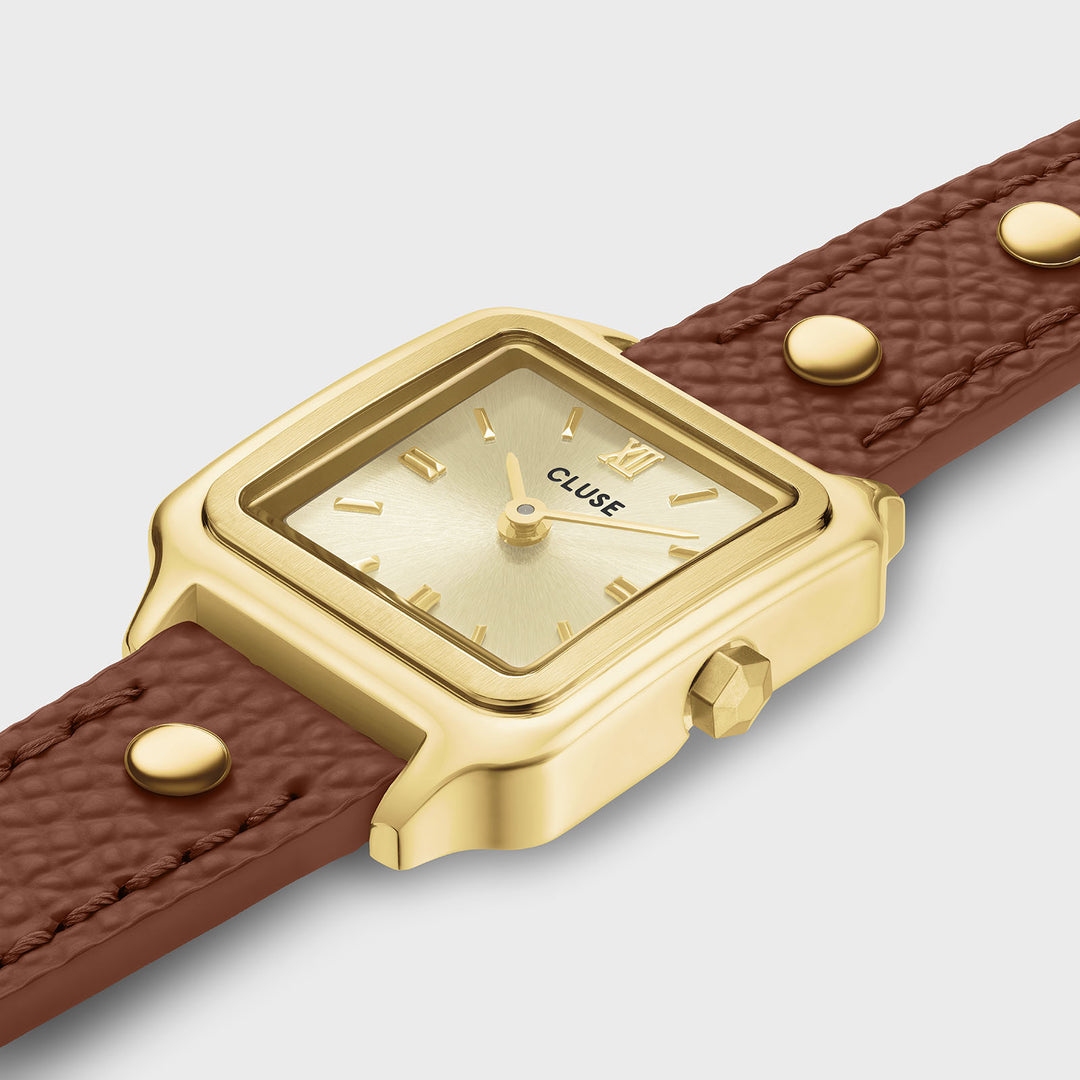 CLUSE Gracieuse Mini Watch Double Leather Nutshell, Studs, Gold Colour CW15507 - Watch case detail