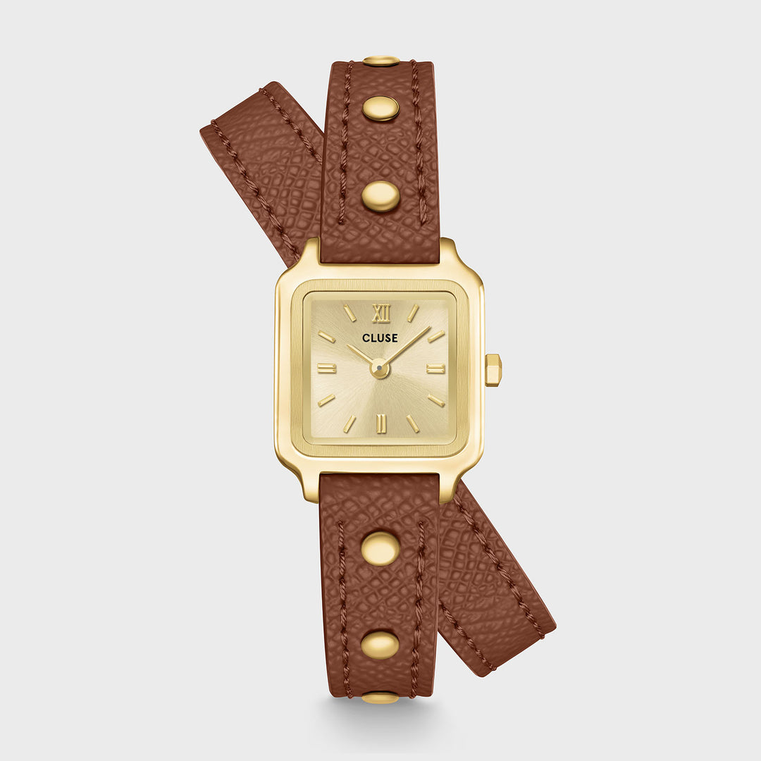 CLUSE Gracieuse Mini Watch Double Leather Nutshell, Studs, Gold Colour CW15507 - Watch