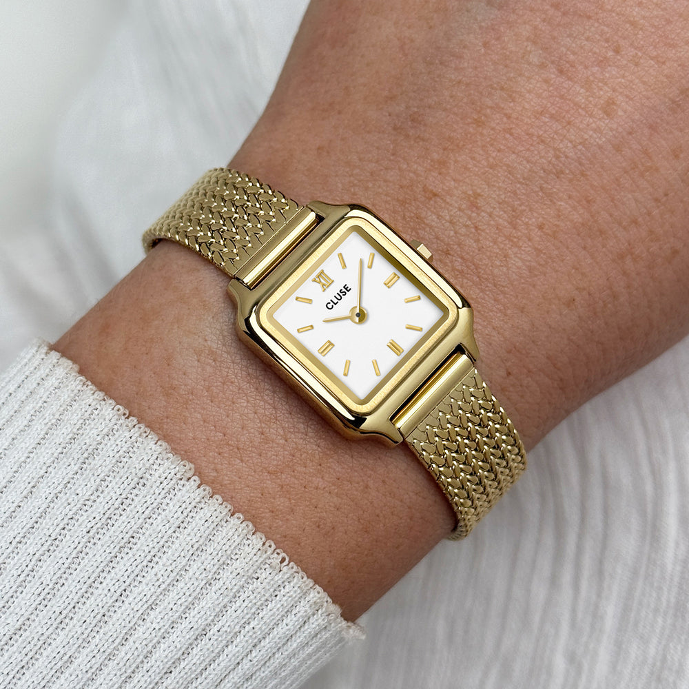 CLUSE Gracieuse Mini Watch Mesh, White, Gold Colour CW15509 - Watch on wrist