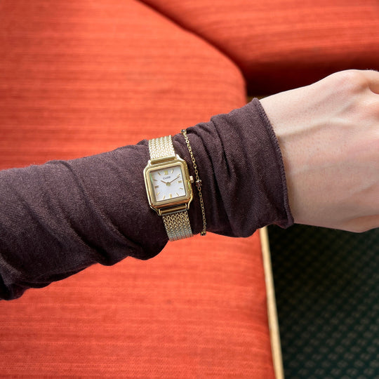CLUSE Élevé Zirconia Chain Bracelet, Brown, Gold Colour CB13386 - Bracelet on model