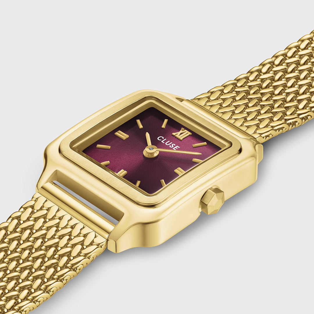 CLUSE Gracieuse Mini Watch Mesh, Dark Cherry, Gold Colour CW15510 - Watch case detail