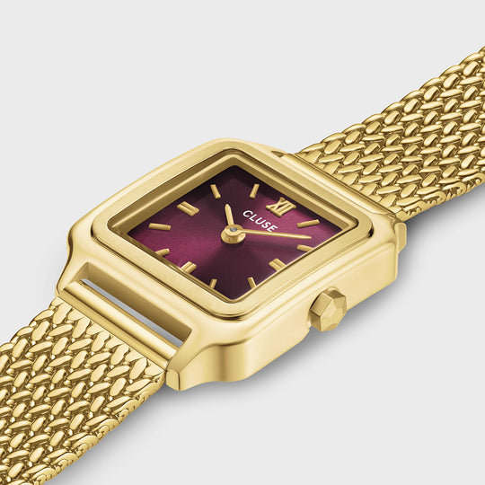 CLUSE Gracieuse Mini Watch Mesh, Dark Cherry, Gold Colour CW15510 - Watch case detail