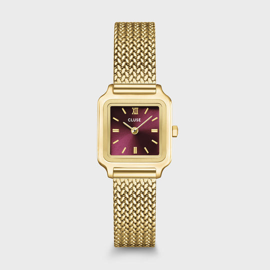 CLUSE Gracieuse Mini Watch Mesh, Dark Cherry, Gold Colour CW15510 - Watch