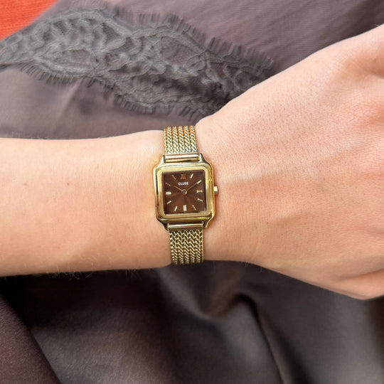 CLUSE Gracieuse Mini Watch Mesh, Brown, Gold Colour CW15511 - Watch on model