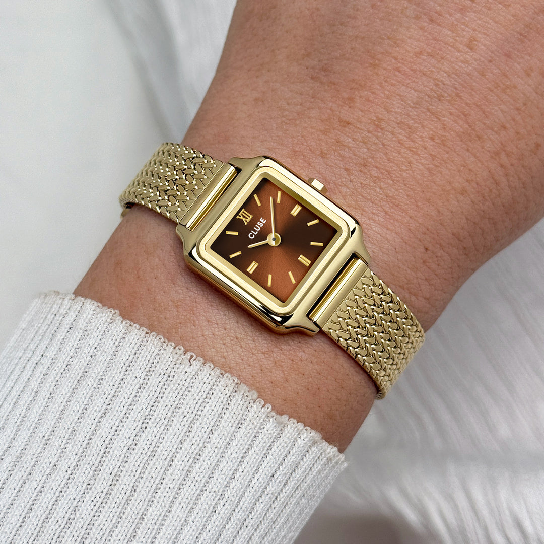 CLUSE Gracieuse Mini Watch Mesh, Brown, Gold Colour CW15511 - Watch on wrist