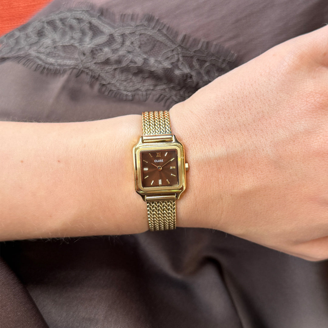 CLUSE Gracieuse Mini Watch Mesh, Brown, Gold Colour CW15511 - Watch on model