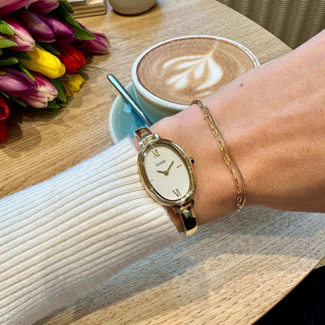 CLUSE L'Ovale Watch Steel, White, Gold Colour CW16101 - Watch on model