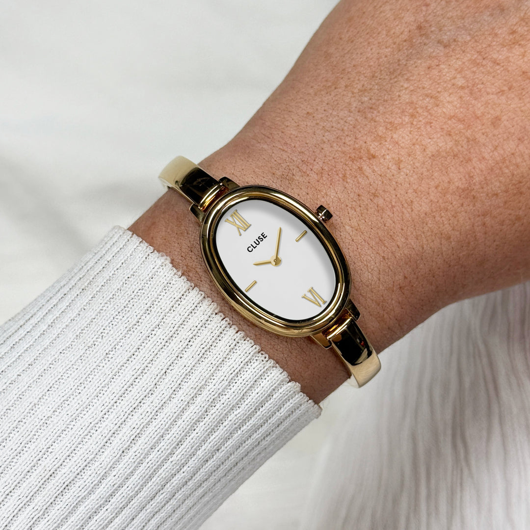 CLUSE L'Ovale Watch Steel, White, Gold Colour CW16101 - Watch on wrist