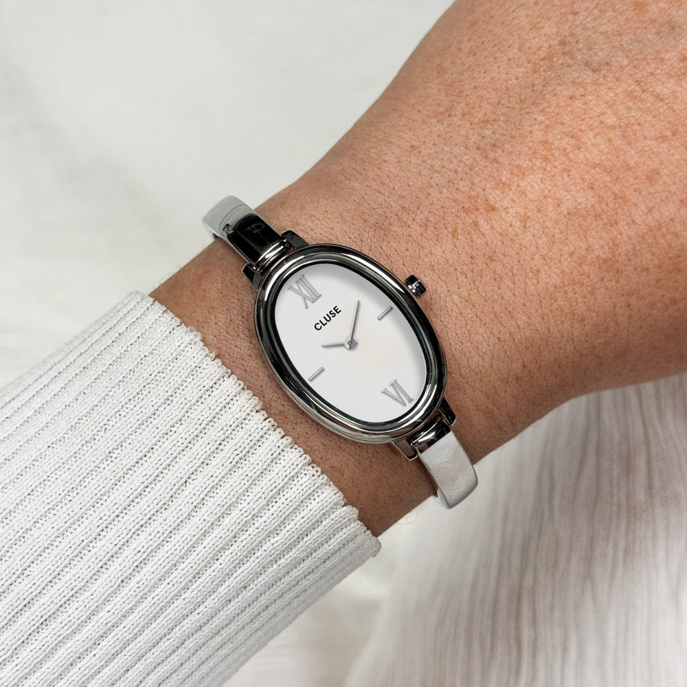 CLUSE L'Ovale Watch Steel, White, Silver Colour CW16102 - Watch on wrist