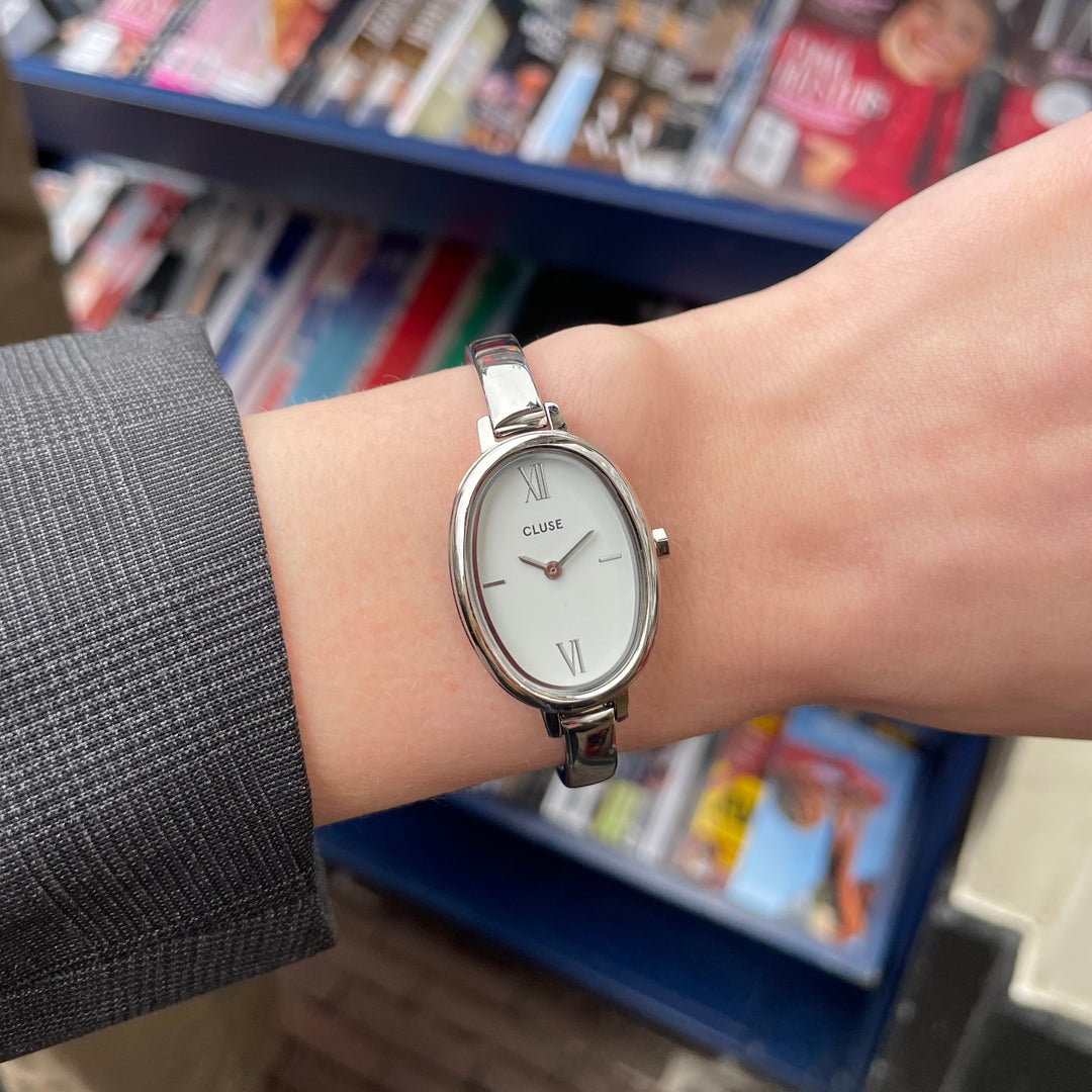 CLUSE L'Ovale Watch Steel, White, Silver Colour CW16102 - Watch on model