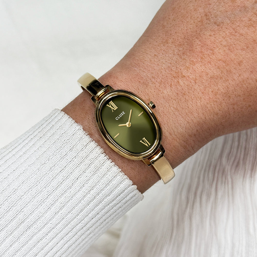CLUSE L'Ovale Watch Steel, Olive, Gold Colour CW16103 - Watch on wrist