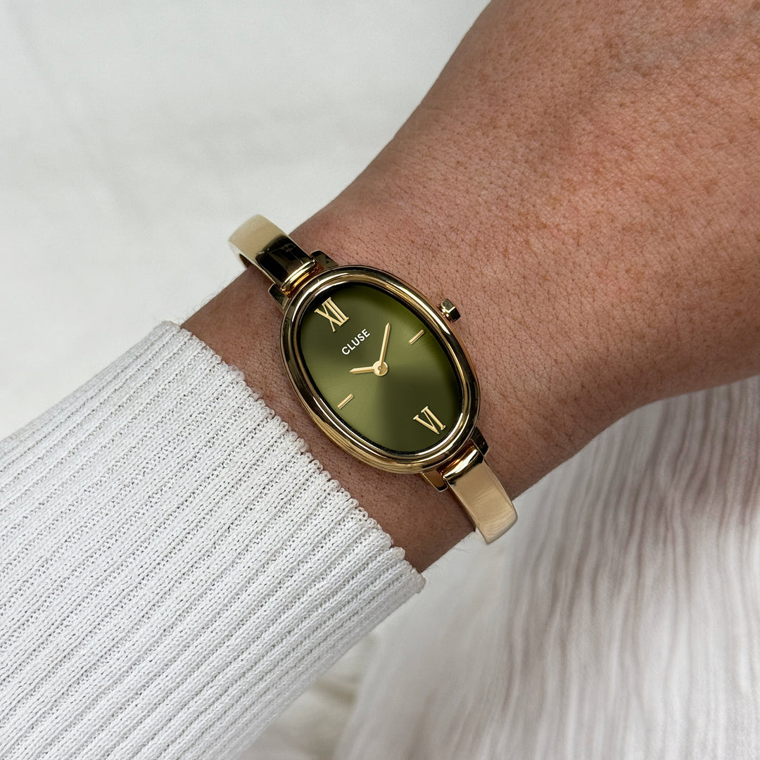 CLUSE L'Ovale Watch Steel, Olive, Gold Colour CW16103 - Watch on wrist