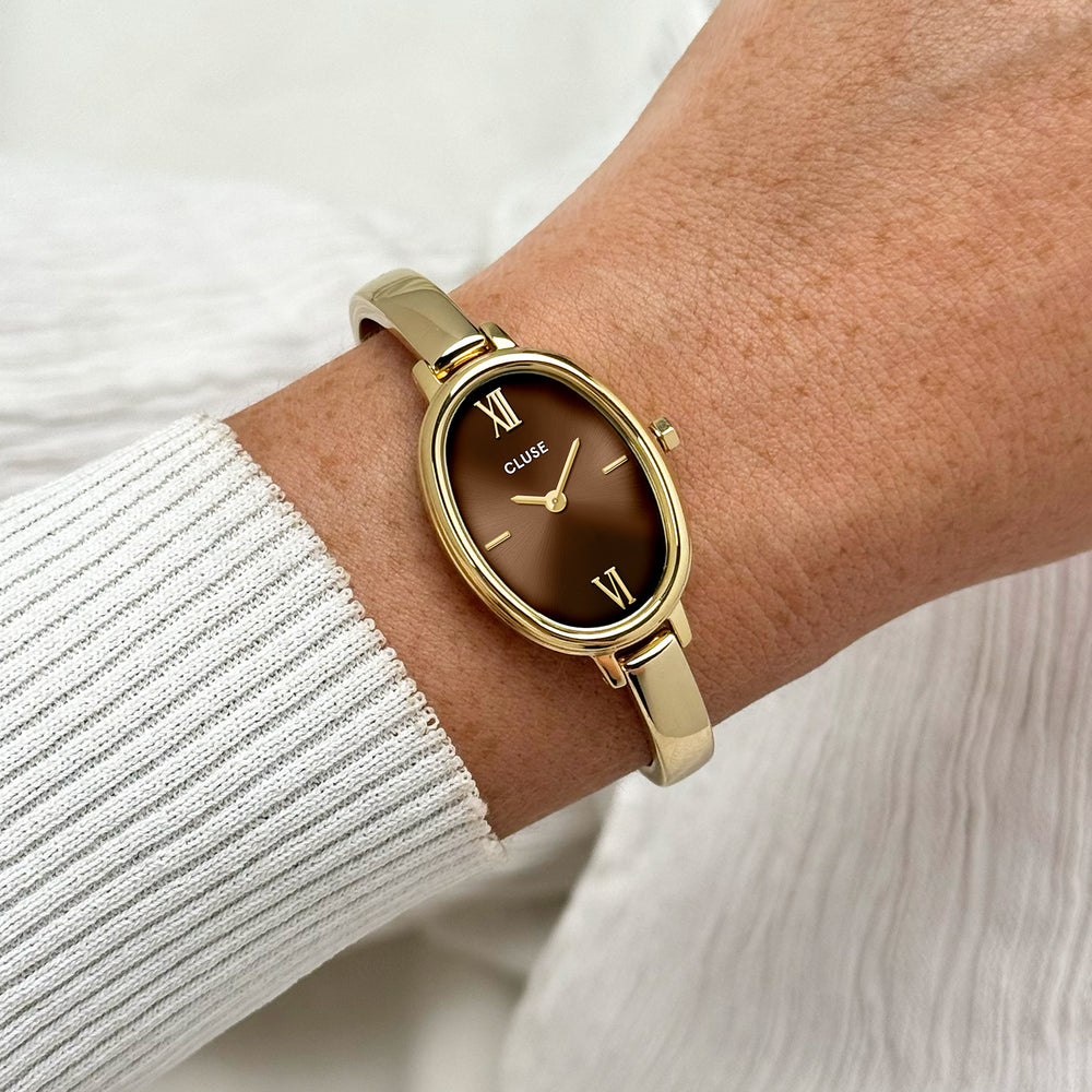 CLUSE L'Ovale Watch Steel, Brown, Gold Colour CW16105 - Watch on wrist