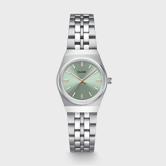 CLUSE Retro 70s Mini Watch Steel, Sage Green, Silver Colour CW16301 - Watch