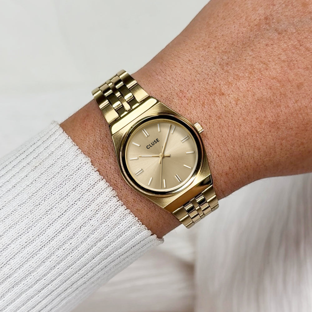 CLUSE Retro 70s Mini Watch Steel, Full Gold Colour CW16302 - Watch on wrist