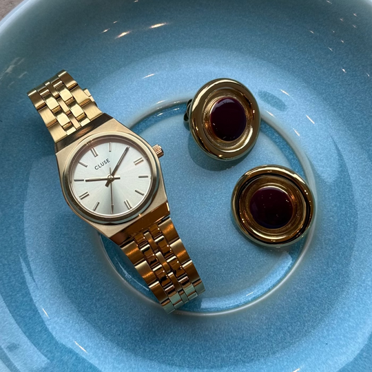 CLUSE Élevé Round Burgundy Enamel Earrings, Gold Colour CE13349 - Earrings details