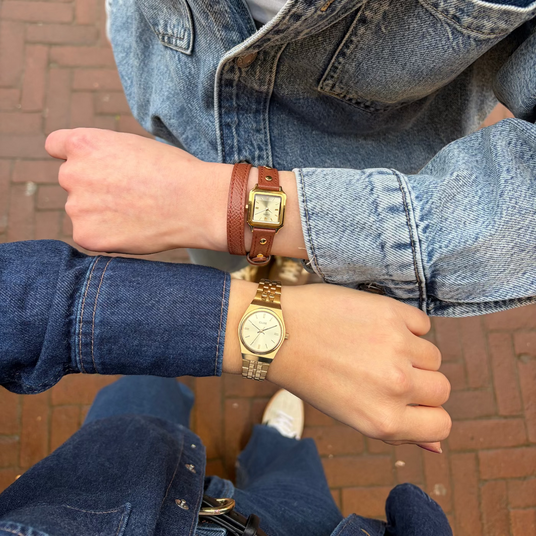 CLUSE Retro 70s Mini Watch Steel, Full Gold Colour CW16302 - Watch on model