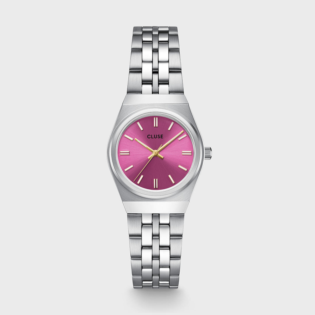 CLUSE Retro 70s Mini Watch Steel, Fuchsia, Silver Colour CW16303 - Watch