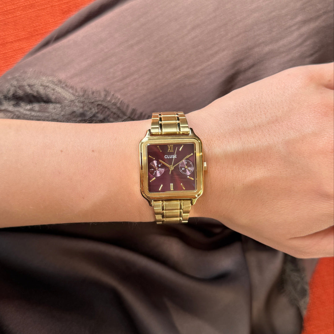 CLUSE Gracieuse Multifunction Watch Steel, Dark Cherry, Gold Colour CW16403 - Watch on model