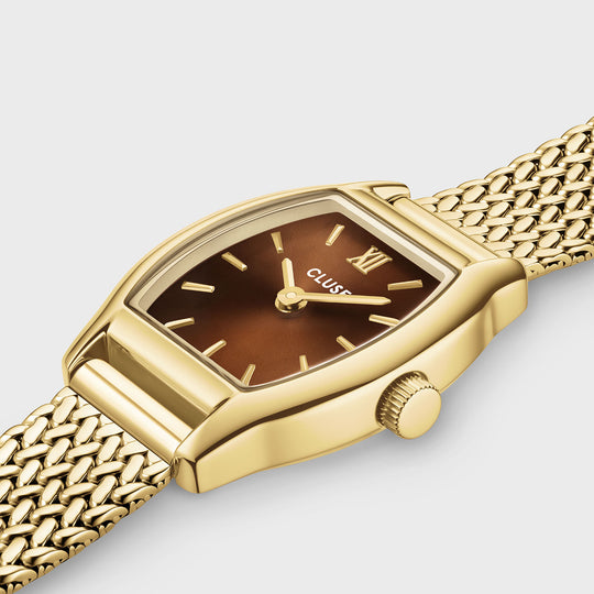 CLUSE Tonnette Mini Watch Mesh, Brown, Gold Colour CW16504 - Watch case detail