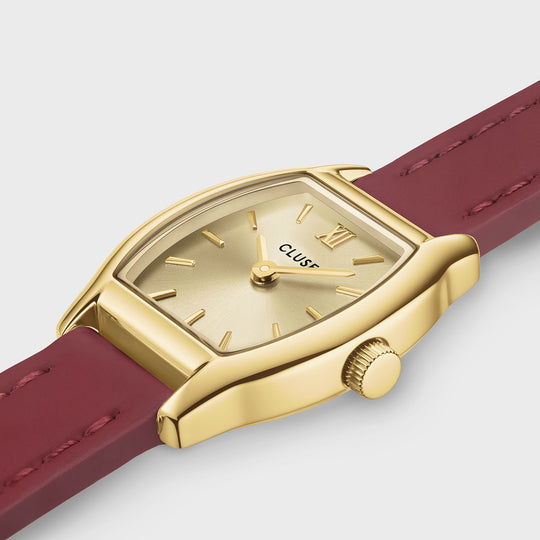 CLUSE Tonnette Mini Watch Leather, Red, Gold Colour CW16505 - Watch case detail