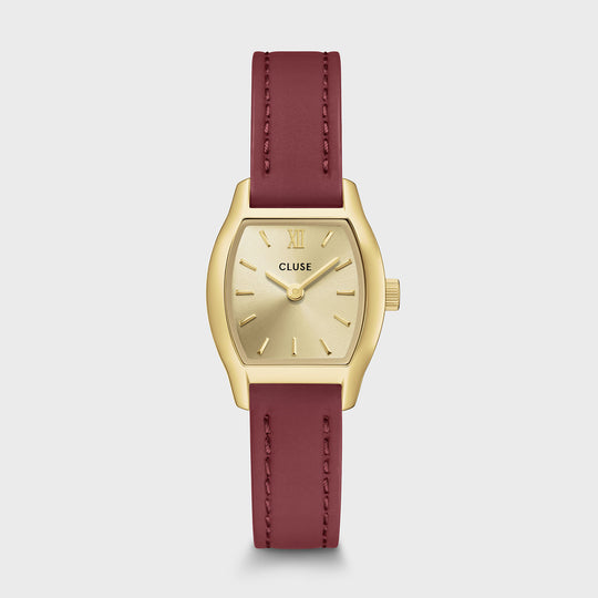 CLUSE Tonnette Mini Watch Leather, Red, Gold Colour CW16505 - Watch