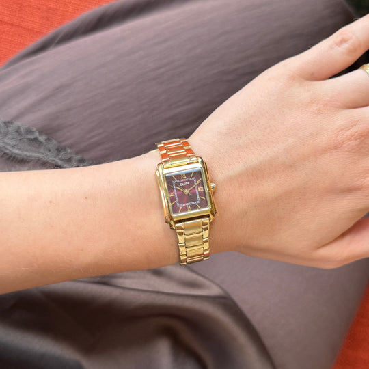 CLUSE Anglée Watch Steel, Dark Cherry, Gold Colour CW16603 - Watch on model