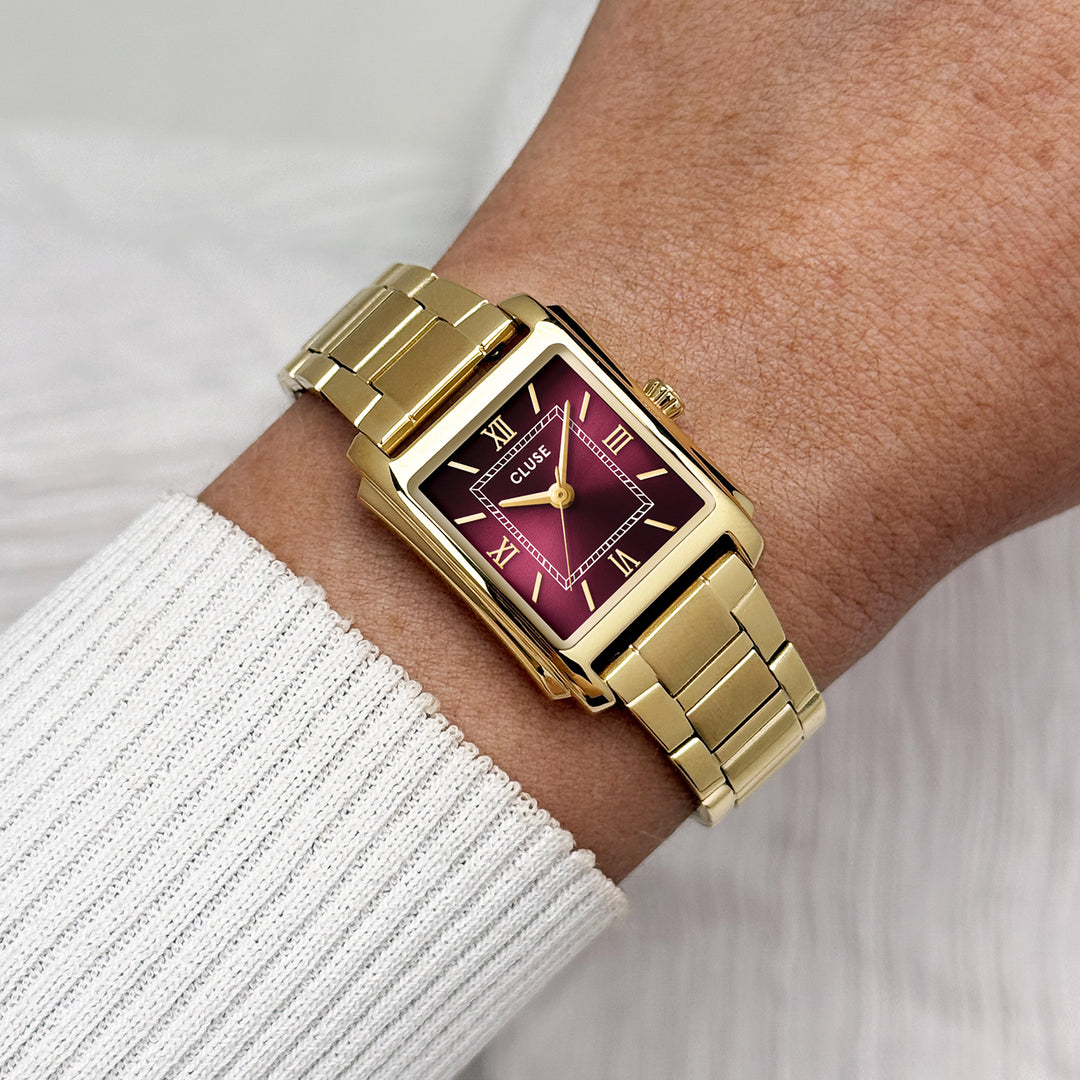 CLUSE Anglée Watch Steel, Dark Cherry, Gold Colour CW16603 - Watch on wrist