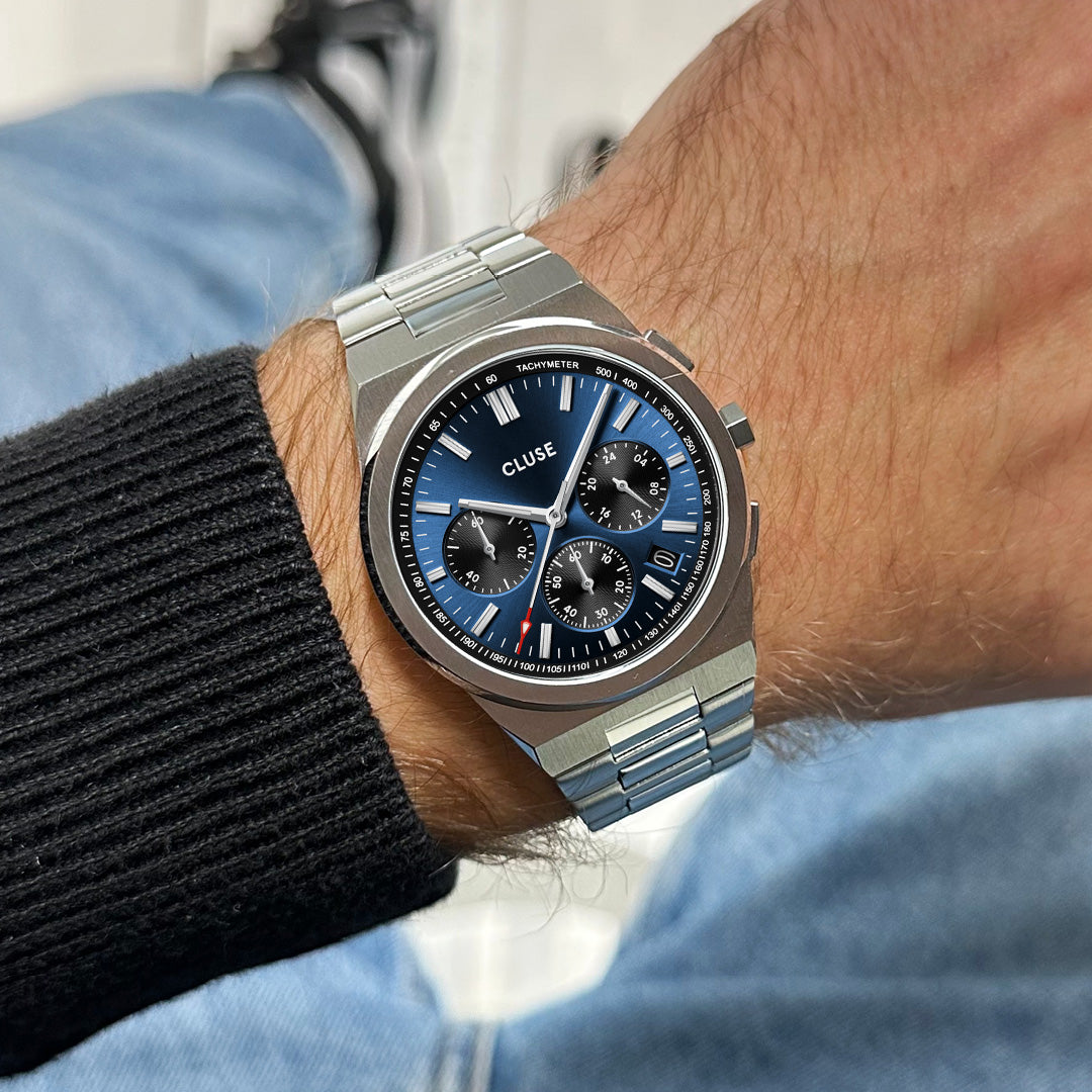 Vigoureux Chrono Steel Blue, Silver Colour CW20805 - Watch on wrist