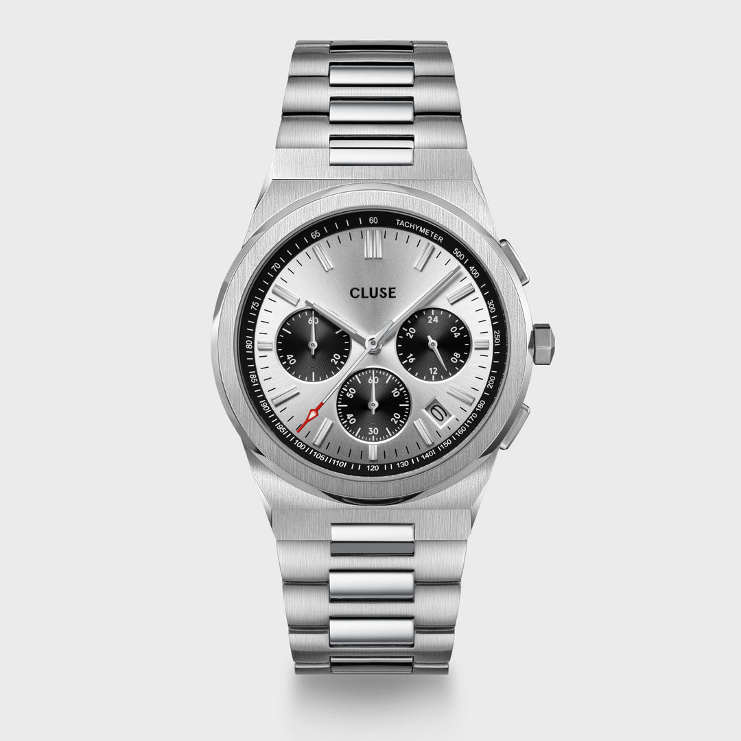 Vigoureux Chrono Steel Silver and Black, Silver Colour CW20807 - watch frontal.