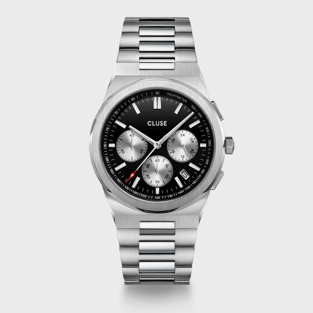 Vigoureux Chrono Steel Black and Silver, Silver Colour CW20806 - watch frontal.
