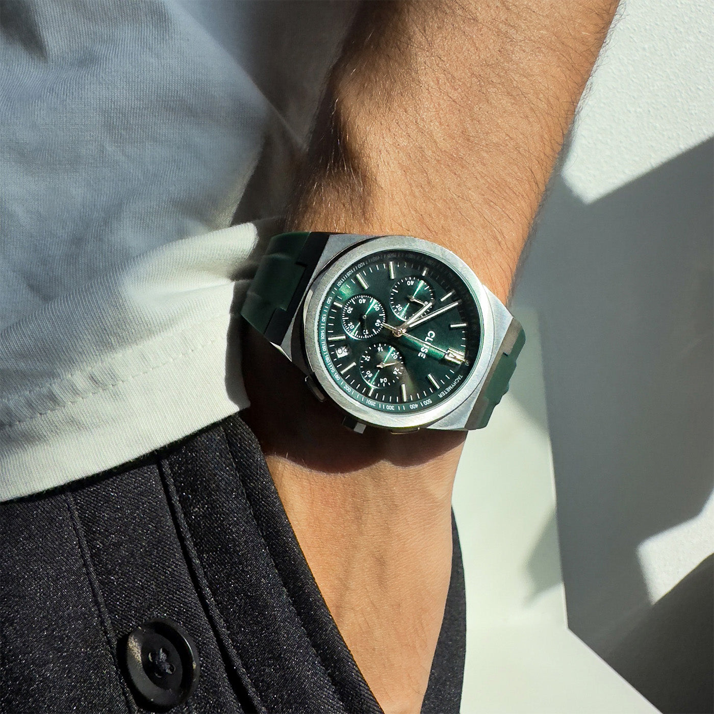 CLUSE Vigoureux Chrono Watch Silicone CW20808 Green/Silver