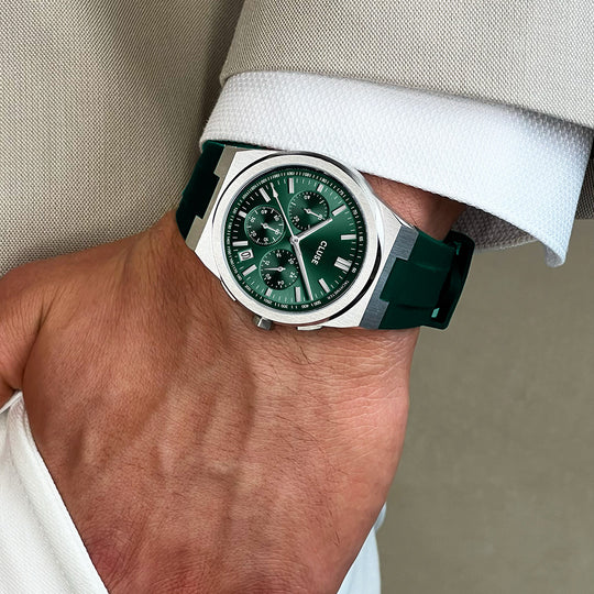 Vigoureux Chrono Watch Silicone Green, Silver Colour CW20808 - watch on a model
