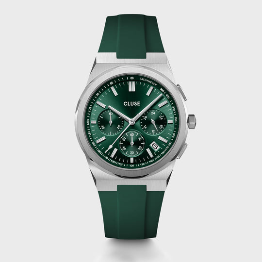 Vigoureux Chrono Watch Silicone Green, Silver Colour CW20808 - frontal image