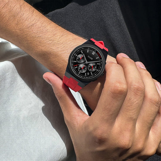 CLUSE Vigoureux Chrono Watch Silicone Red, Black Colour CW20810 - model wristshot picture