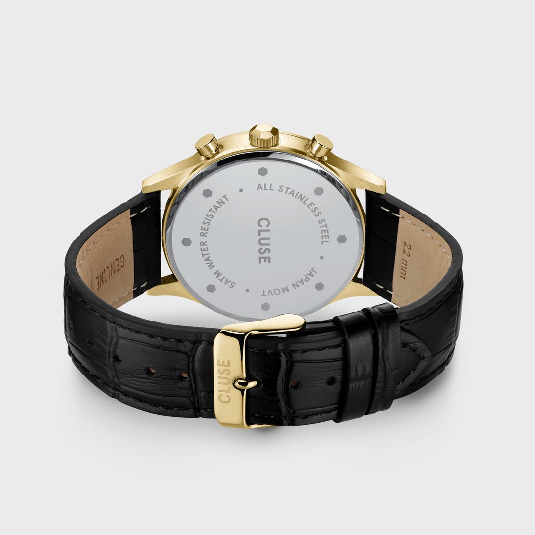 CLUSE Anthéor Multifunction Watch leather, Black, Gold Colour CW21004 - back image
