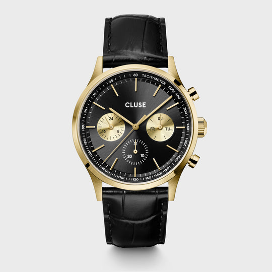 CLUSE Anthéor Multifunction Watch leather, Black, Gold Colour CW21004 - frontal image