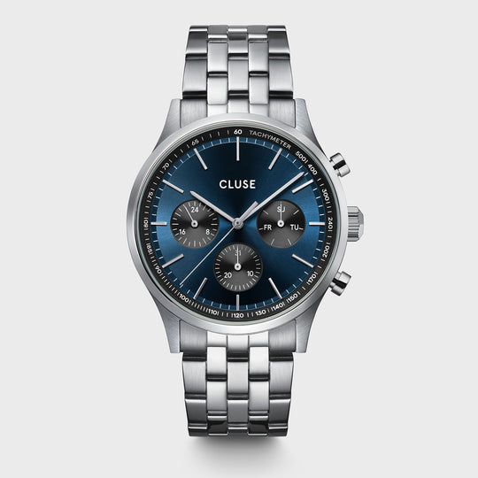 CLUSE  Anthéor Multifunction Watch Steel Blue and Black, Silver Colour CW21008 - frontal image