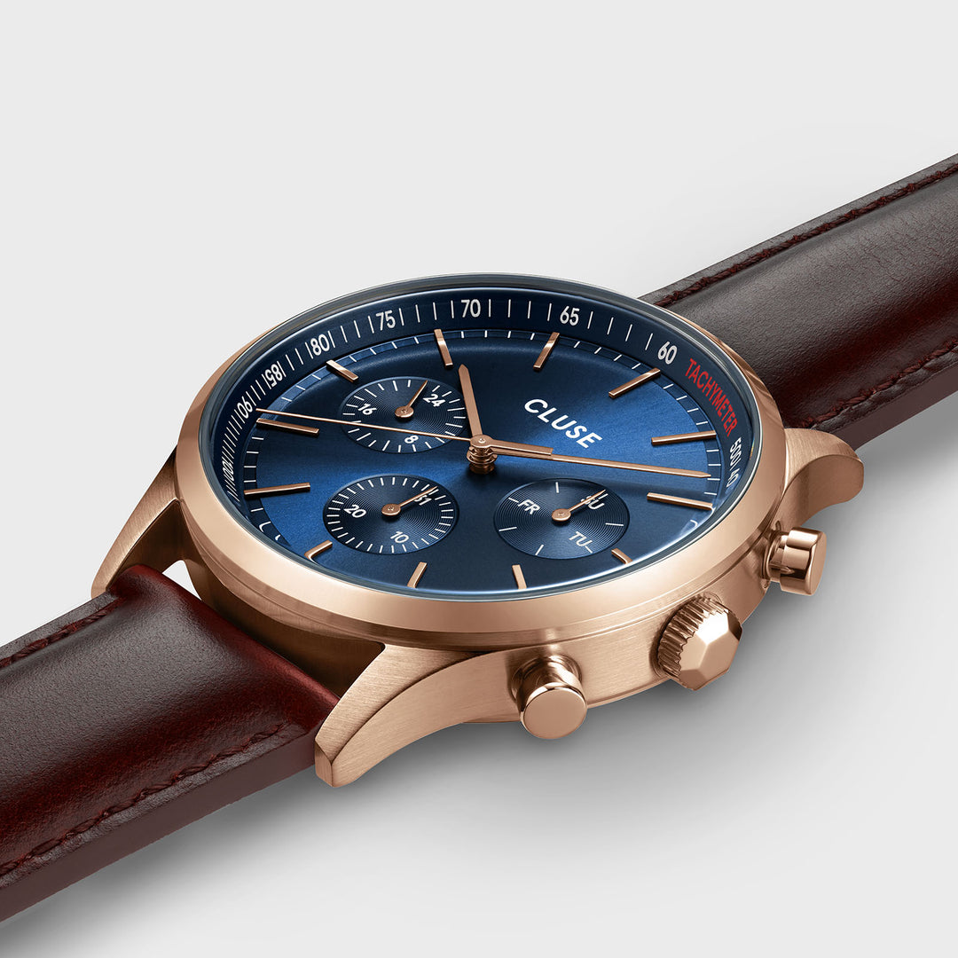 CLUSE  Anthéor Multifunction Watch leather blue, Rosé Colour  CW21009 - side image