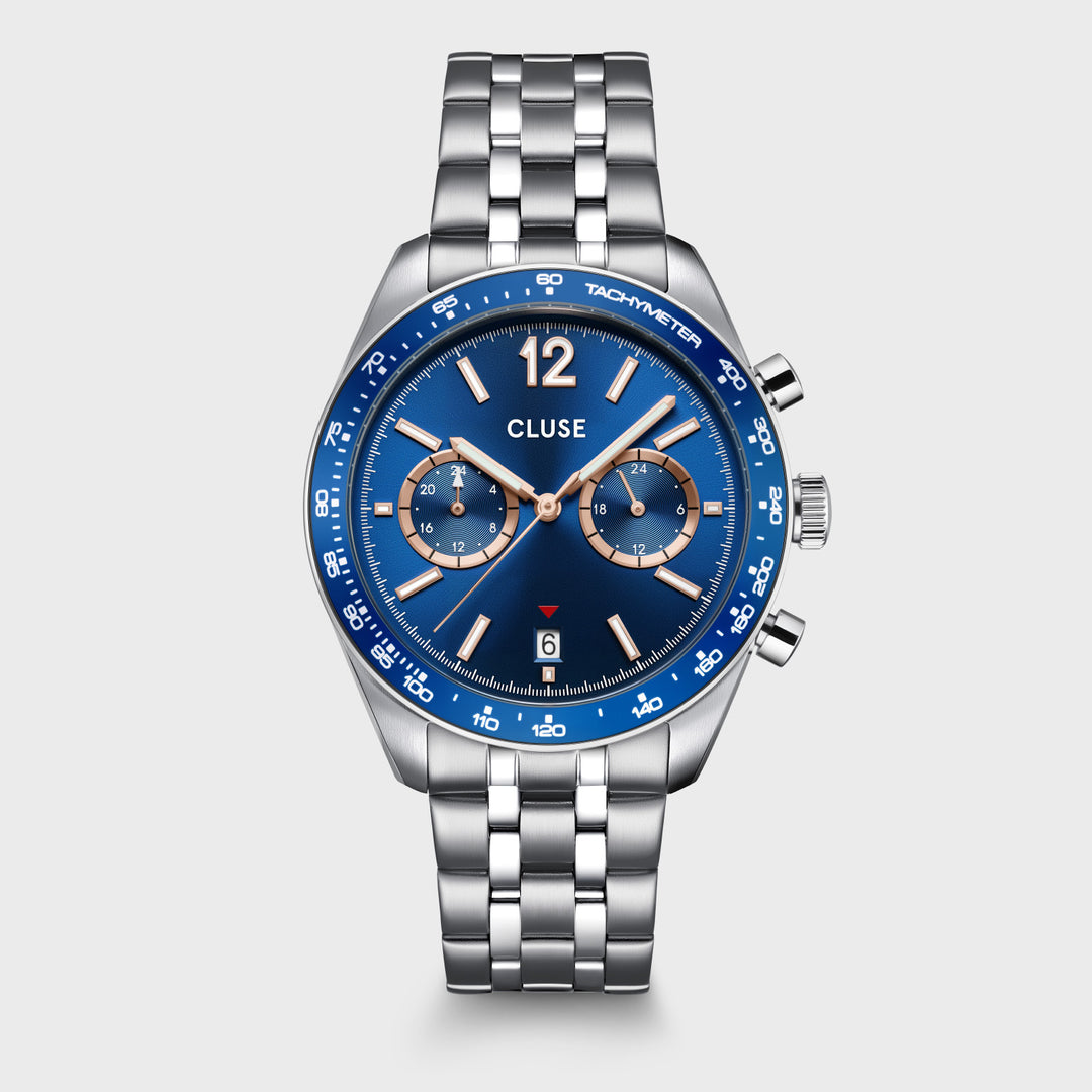 CLUSE Aravis Dual Timer Steel, Blue, Silver Colour CW25601 - Watch