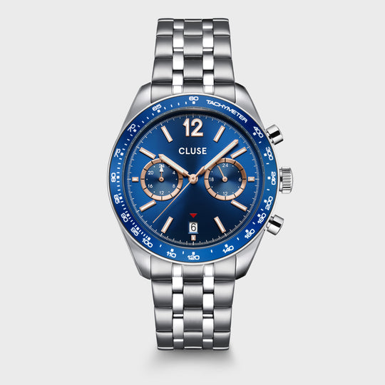 CLUSE Aravis Dual Timer Steel, Blue, Silver Colour CW25601 - Watch