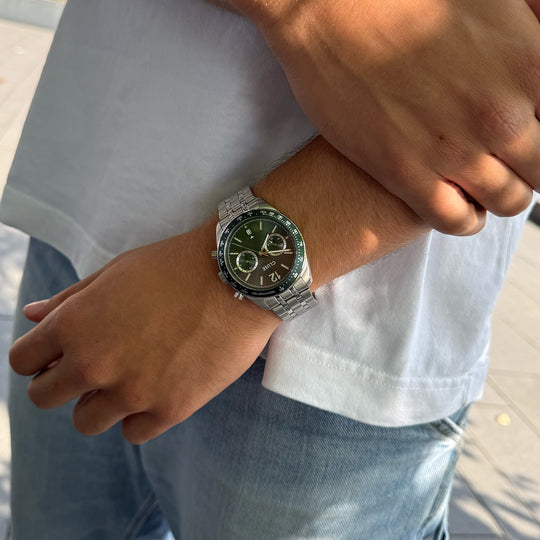 CLUSE Aravis Dual Timer Steel, Green, Silver Colour CW25602 - Watch on influencer