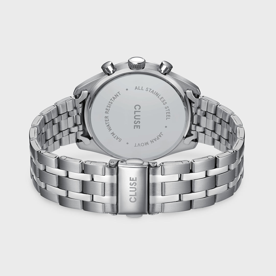 CLUSE Aravis Dual Timer Steel, Green, Silver Colour CW25602 - Watch clasp and back