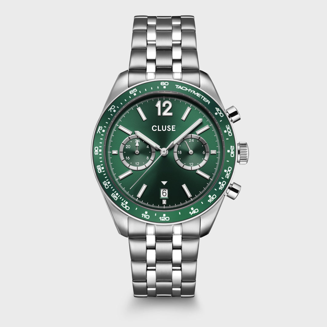 CLUSE Aravis Dual Timer Steel, Green, Silver Colour CW25602 - Watch