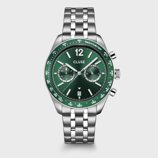 CLUSE Aravis Dual Timer Steel, Green, Silver Colour CW25602 - Watch