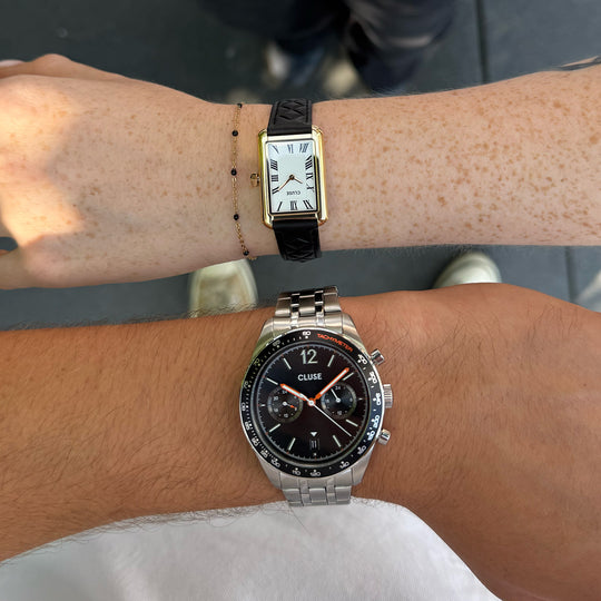 CLUSE Aravis Dual Timer Steel, Black, Silver Colour CW25603 - Watch on influencer