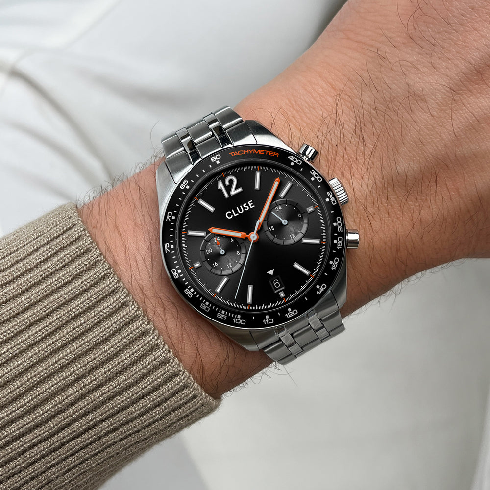 CLUSE Aravis Dual Timer Steel, Black, Silver Colour CW25603 - Watch on wrist