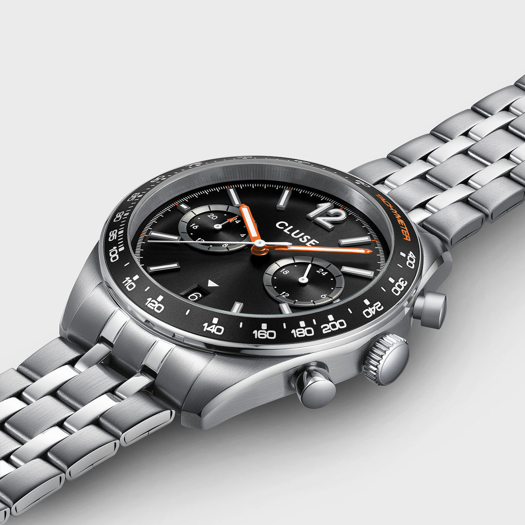 CLUSE Aravis Dual Timer Steel, Black, Silver Colour CW25603 - Watch case detail